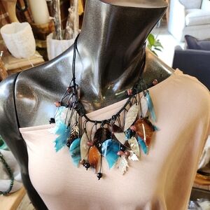 💙Shades of Blue Leaf drop Statement Necklace💙 Metal Free Design